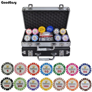 Gold Crown Clay Poker Chips Set With Metal Box Aluminum Case