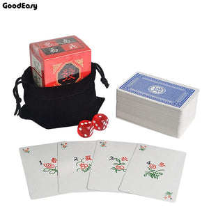 Portable Paper Mahjong playing cards set with 2 Acrylic dices&Flannelette bag