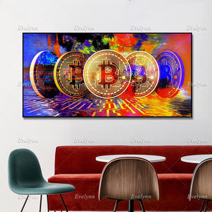 Modern Colorful Bitcoin Canvas Oil Painting