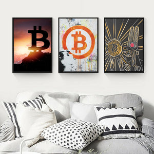 Bitcoin Abstract Cryptocurrency Canvas Paintings