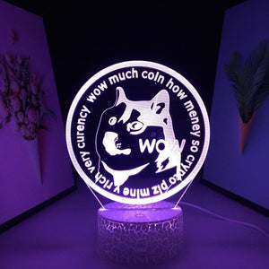 Dogecoin 3D LED 7/16 Color Changing Night Light