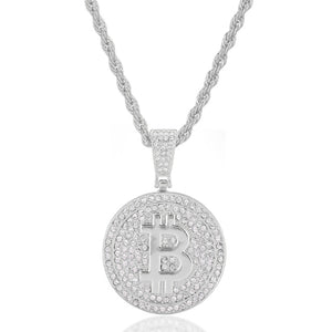 Men Hip Hop Bitcoin Pendant Necklace