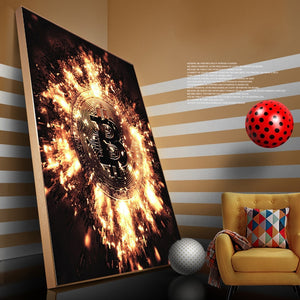 Bitcoin on Fire Abstract Canvas Painting