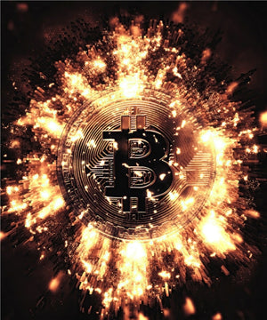 Bitcoin on Fire Abstract Canvas Painting