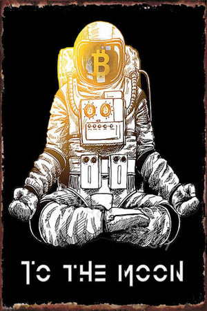 Retro Vintage Moon Bitcoin Mining Metal Sign Tin Poster