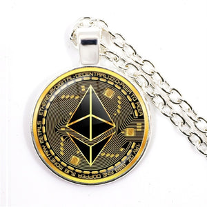 Unisex Bitcoin Glass Cabochon Choker Necklace