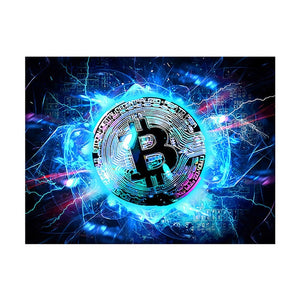 Blue Background Bitcoin Poster Canvas Painting (No Frame)