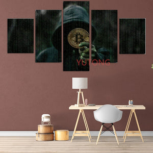 5 Pcs Canvas Bitcoin Money Wall Art