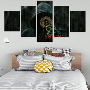 5 Pcs Canvas Bitcoin Money Wall Art