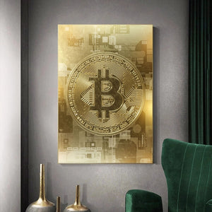 Abstract Golden Bitcoin Nordic Canvas Painting (No Frame)
