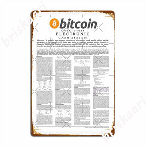 Satoshi Nakamoto Bitcoin Whitepaper - Metal Tin Sign Poster