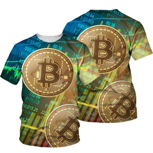 3D Bitcoin Print O-neck T-shirt