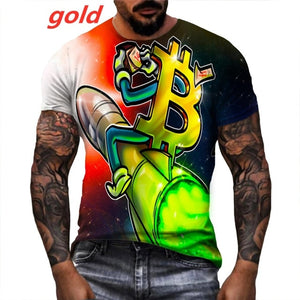 Funny Men Bitcoin 3D Printing T-Shirt